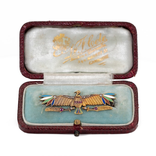 Art Nouveau Egyptianesque multicoloured enamel and diamonds brooch - image 3