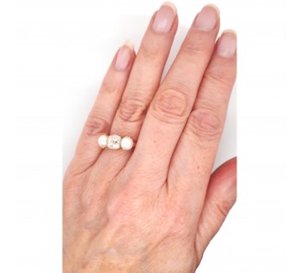 Antique Pearl, Diamond And Gold Three Stone Ring - image 3