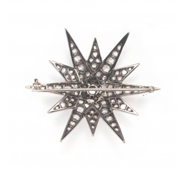 Rose Cut Diamond And Gold Star Brooch 1.95ct - image 3