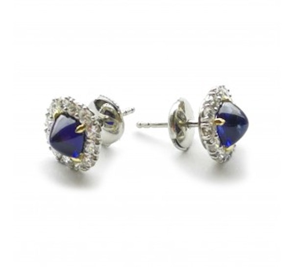 Sapphire, Diamond And Platinum Cluster Earrings, 2.83ct - image 3