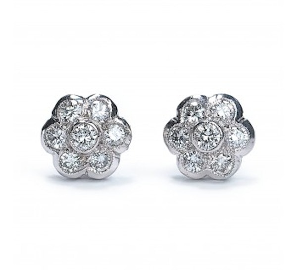 Diamond And White Gold Cluster Earrings. 0.75ct - image 2