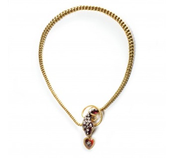Antique Garnet Diamond And Gold Snake Necklace, Circa 1860 - image 2