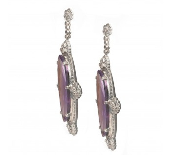 Amethyst Diamond And Silver Drop Earrings, 40.00ct - image 3