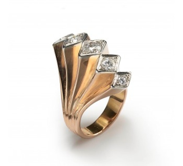Vintage Diamond Five Row Fan Ring Gold, Circa 1940 - image 2