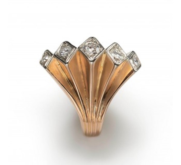 Vintage Diamond Five Row Fan Ring Gold, Circa 1940 - image 3