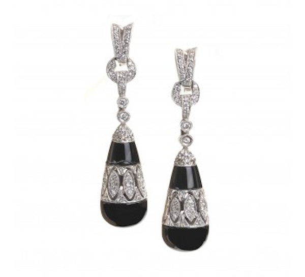Black Onyx And Diamond Drop Earrings - image 2