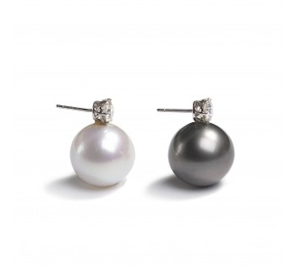 Black And White South Sea Pearl And Diamond Stud Earrings, 2.20ct - image 2