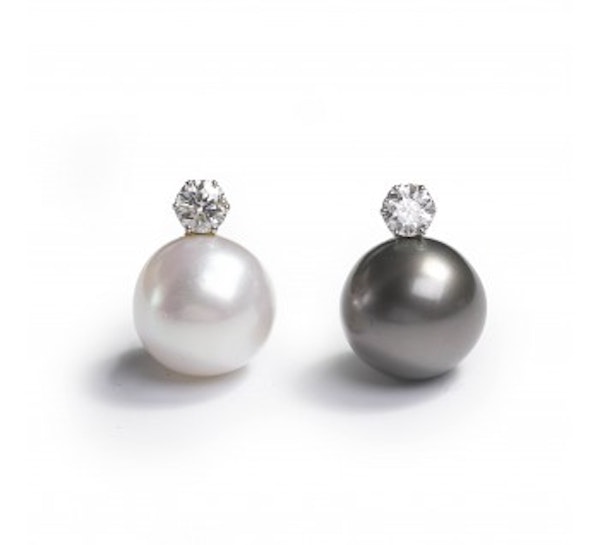Black And White South Sea Pearl And Diamond Stud Earrings, 2.20ct - image 3