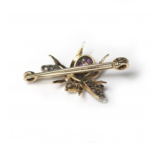 Antique Diamond, Ruby And Opal Bee Brooch - image 3