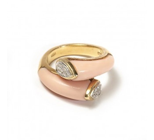 Contemporary Coral And Diamond Crossover Ring - image 3
