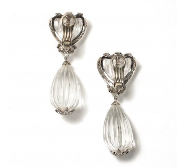 Fluted Rock Crystal And Diamond Drop Earrings, 4.50ct - image 2