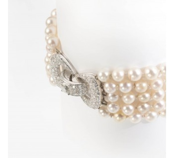 Five Row Cultured Pearl And Diamond Bracelet - image 2