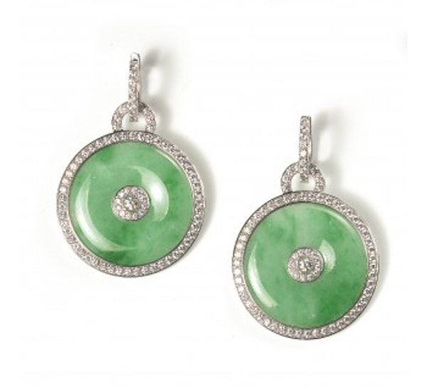 Jade And Diamond Drop Earrings, 4.50ct - image 2