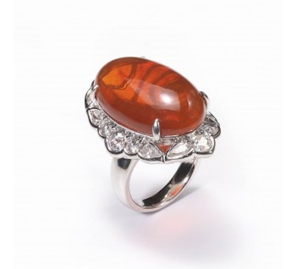 Fire Opal And Diamond Cluster Ring - image 2