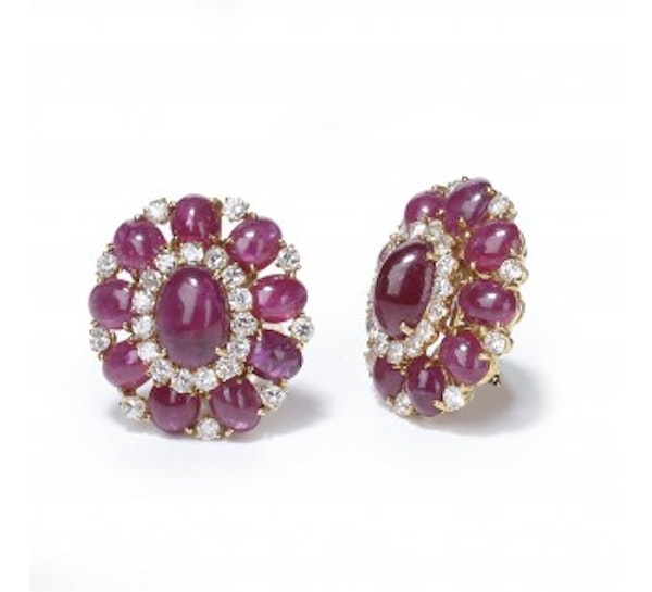 Vintage Cabochon Ruby And Diamond Earrings - image 2