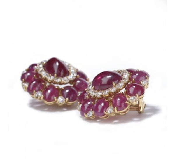 Vintage Cabochon Ruby And Diamond Earrings - image 3