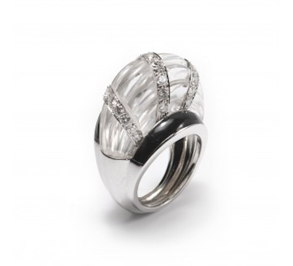 David Webb Rock Crystal, Diamond And Enamel Ring - image 3