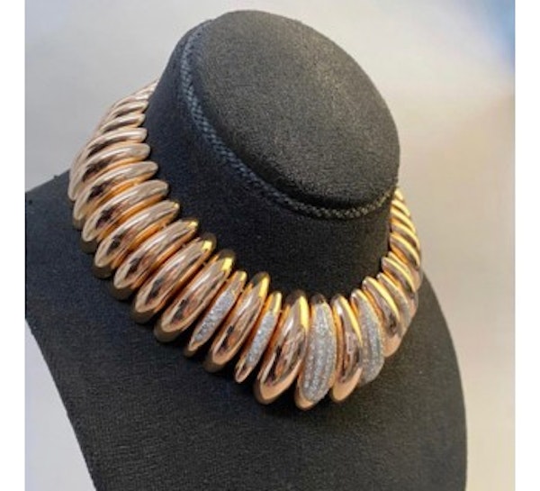 Vintage Gold Diamond Collar Necklace, Circa 1960 - image 2