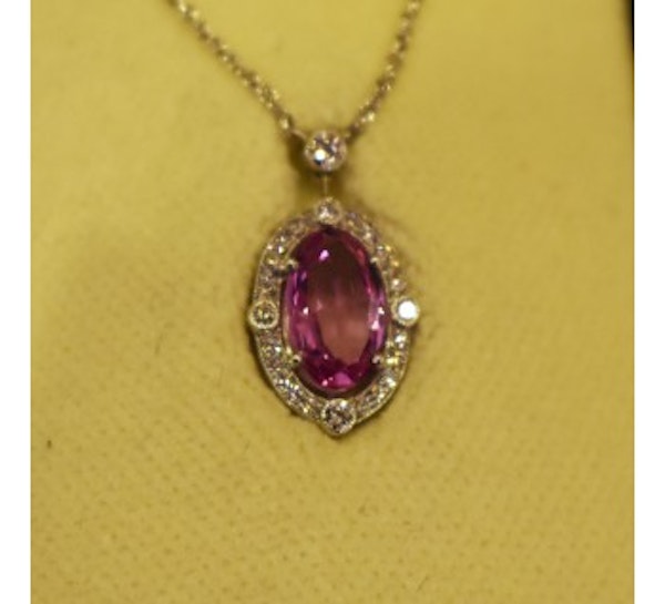 Pink Topaz Diamond And Platinum Pendant, 2.23ct - image 2