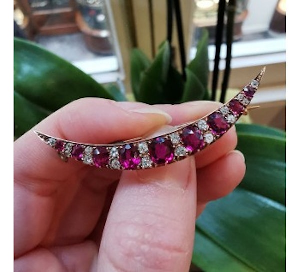 Antique Ruby And Diamond Crescent Brooch, Circa 1895 - image 3