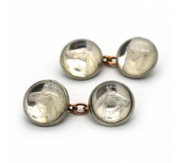Art Deco Reverse Crystal And Platinum Horse Cufflinks - image 2