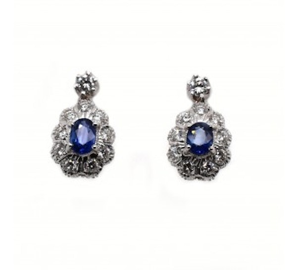 Vintage Sapphire And Diamond Cluster Drop Earrings, Circa 1960 - image 3