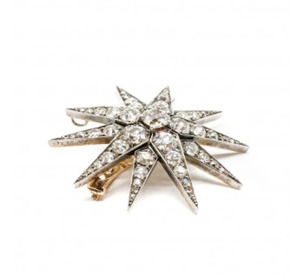 French Antique Diamond Silver And Gold Star Brooch, Circa 1880 - image 2