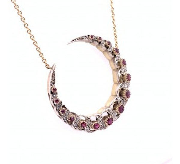 Ruby And Diamond Crescent Pendant, Silver Upon Gold, Circa 1880 - image 2
