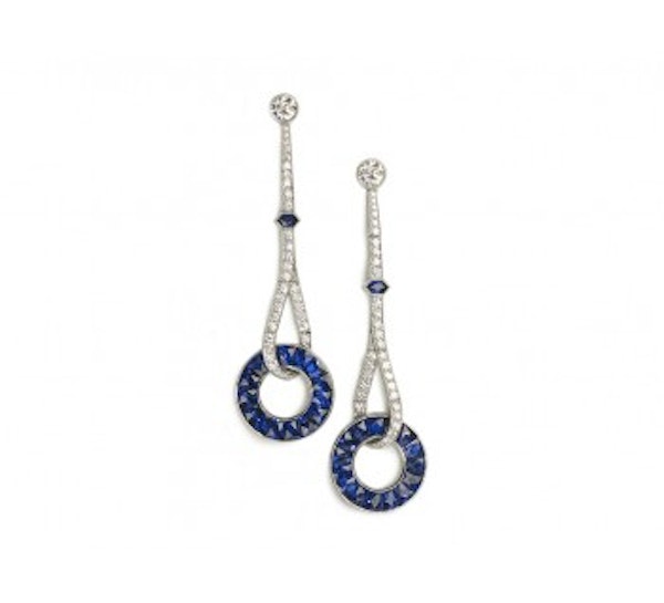 Sapphire And Diamond Platinum Drop Earrings - image 2