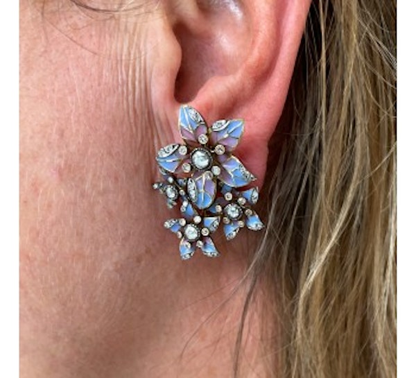 Moira Plique À Jour Enamel And Diamond Flower Earrings - image 2
