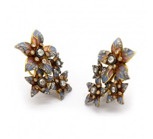 Moira Plique À Jour Enamel And Diamond Flower Earrings - image 3