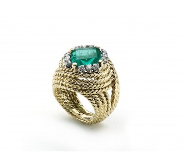 French Emerald And Diamond Bombe Cocktail Ring, Circa 1965 - image 2