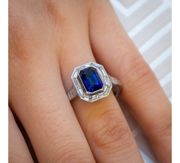 Sapphire, Diamond And Platinum Mitre Set Ring - image 3