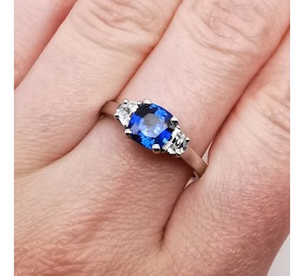 Sapphire And Half Moon Diamond Platinum Ring - image 3