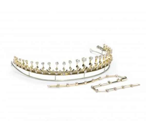 Antique Gold Diamond Fringe Tiara Necklace - image 2