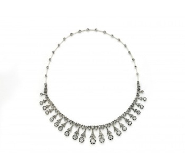 French Antique Diamond Fringe Tiara Necklace, 14.00 Carats - image 2