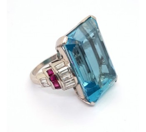 Aquamarine, Diamond And Ruby Ring - image 3