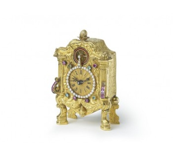 Viennese Antique Gold Emerald Ruby and Pearl Clock, Probably by Carl Wurm, Circa 1830 - image 2