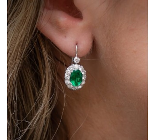 Emerald, Diamond And Platinum Cluster Earrings - image 2