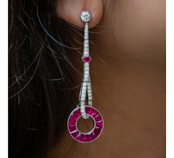 Ruby And Diamond Platinum Drop Earrings - image 2