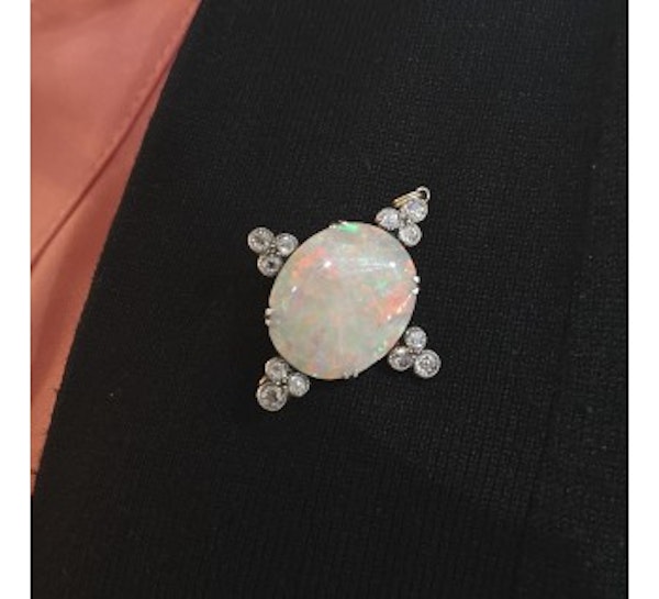 Antique Opal And Diamond Brooch Silver Upon Gold Circa 1900 - image 3