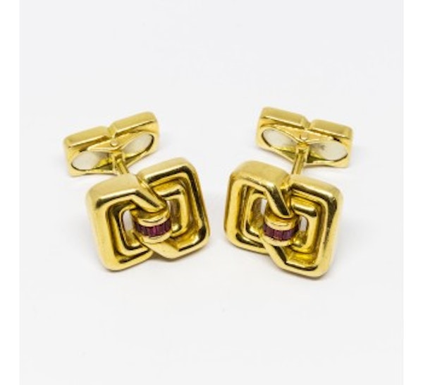 Vintage Tiffany & Co. Gold and Ruby Cufflinks, Circa 1970 - image 2