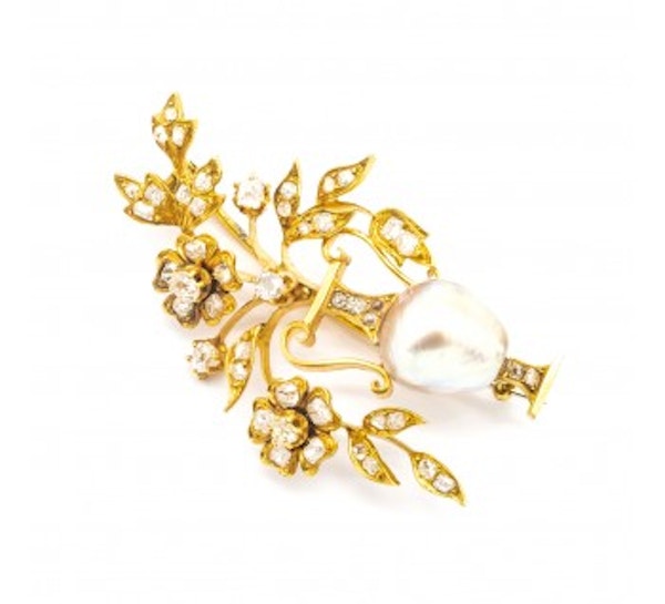 Antique Pearl Diamond And Gold Jardiniere Brooch - image 3