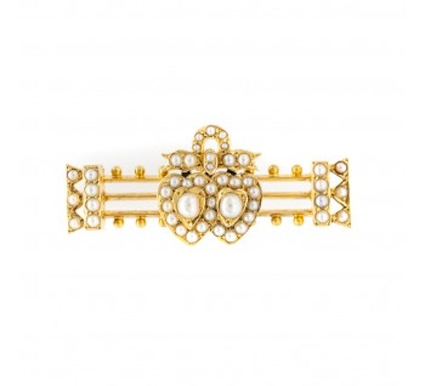 Seed Pearl Double Heart And Bow Brooch - image 2