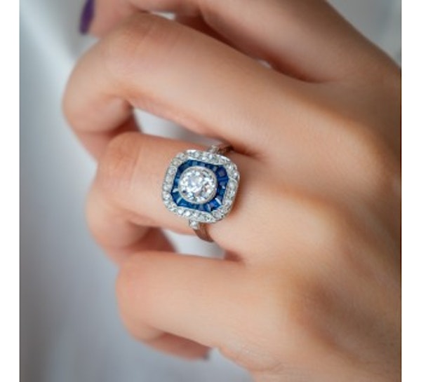 Art Deco Sapphire Diamond And Platinum Ring, 1.30ct - image 2