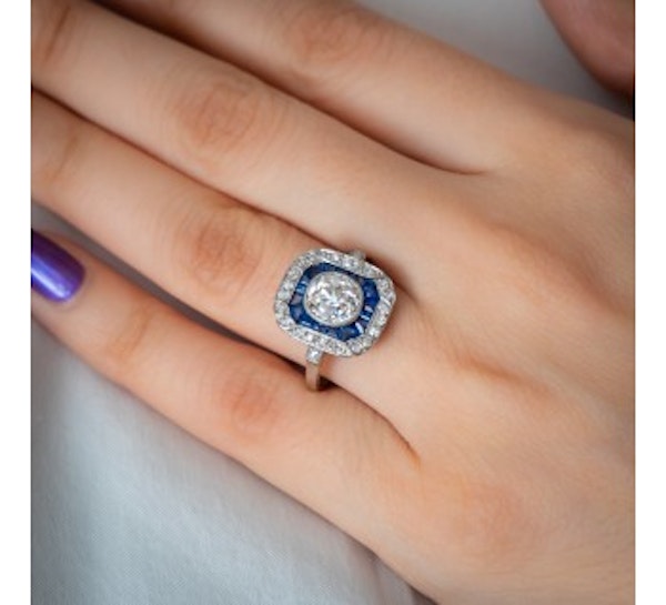 Art Deco Sapphire Diamond And Platinum Ring, 1.30ct - image 3