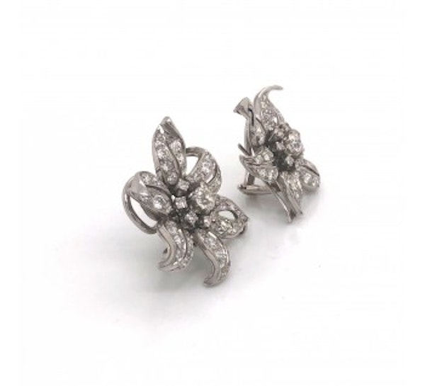 Vintage Diamond and White Gold Flower Earrings, Circa 1950 - image 2