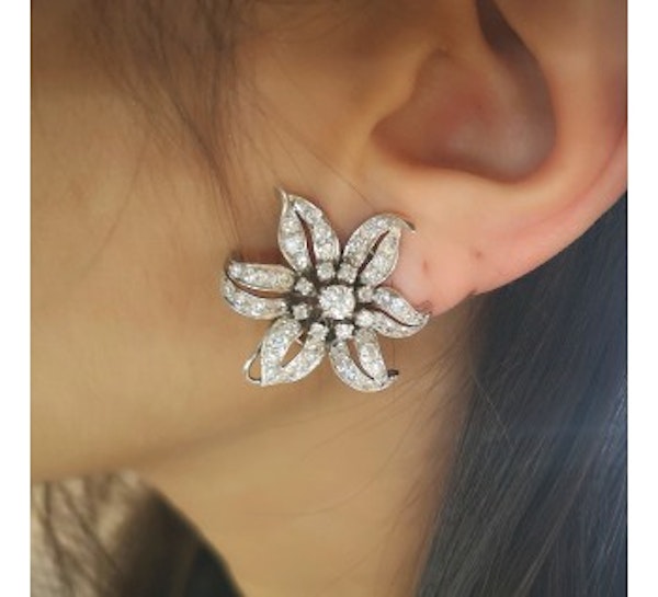 Vintage Diamond and White Gold Flower Earrings, Circa 1950 - image 3
