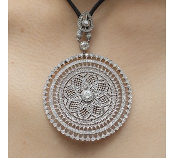 Modern Mandala Diamond And Platinum Pendant On Black Cord - image 2