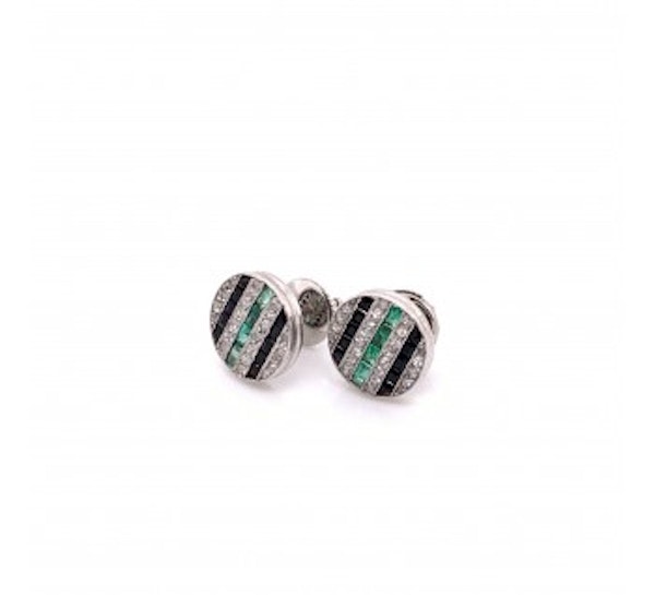 Diamond, Black Onyx And Emerald Stud Earrings - image 2